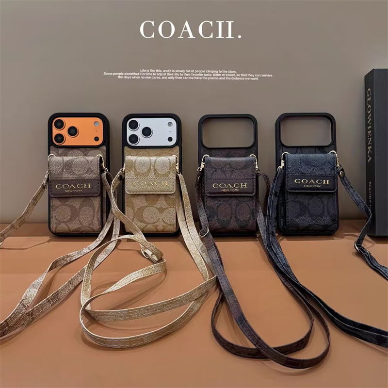 coach iphone 17 ケース カード 収納 iphone 16/15 ケース ストラップ付き iphone 14/14proケース メンズ おしゃれ iphone13 ケース 革 スマホ ショルダー