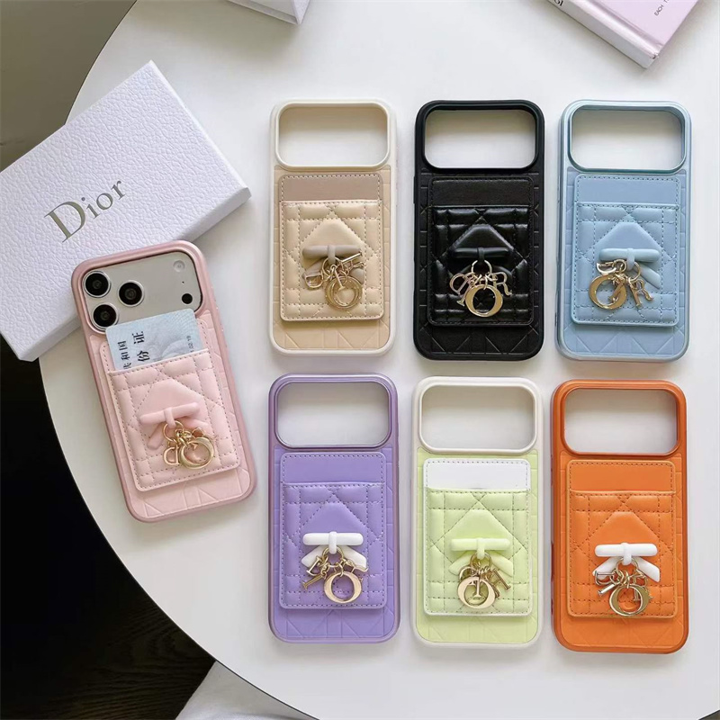 iPhone 18pro ケース[DIOR]風 LadyDior カードホルダー 付き magsafe dior iPhone17/16pro ケース 芸能人 スマホ ケース iPhone15/14 ケース リボン 付き iPhone13promax ケース ピンク 黒