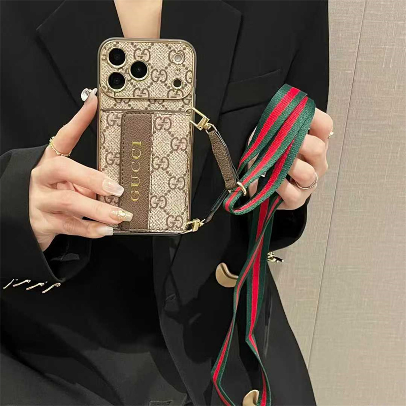 ヴィトン iPhone17Pro Max ケース ハイ ブランド グッチ ストラップ付き iPhone16pro/15/14proケース 人気 女子 スマホ ショルダー iPhone13 12pro maxケース カード ケース付き おしゃれ